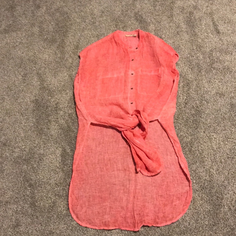 Anthropologie Coral Linen Long Shirt